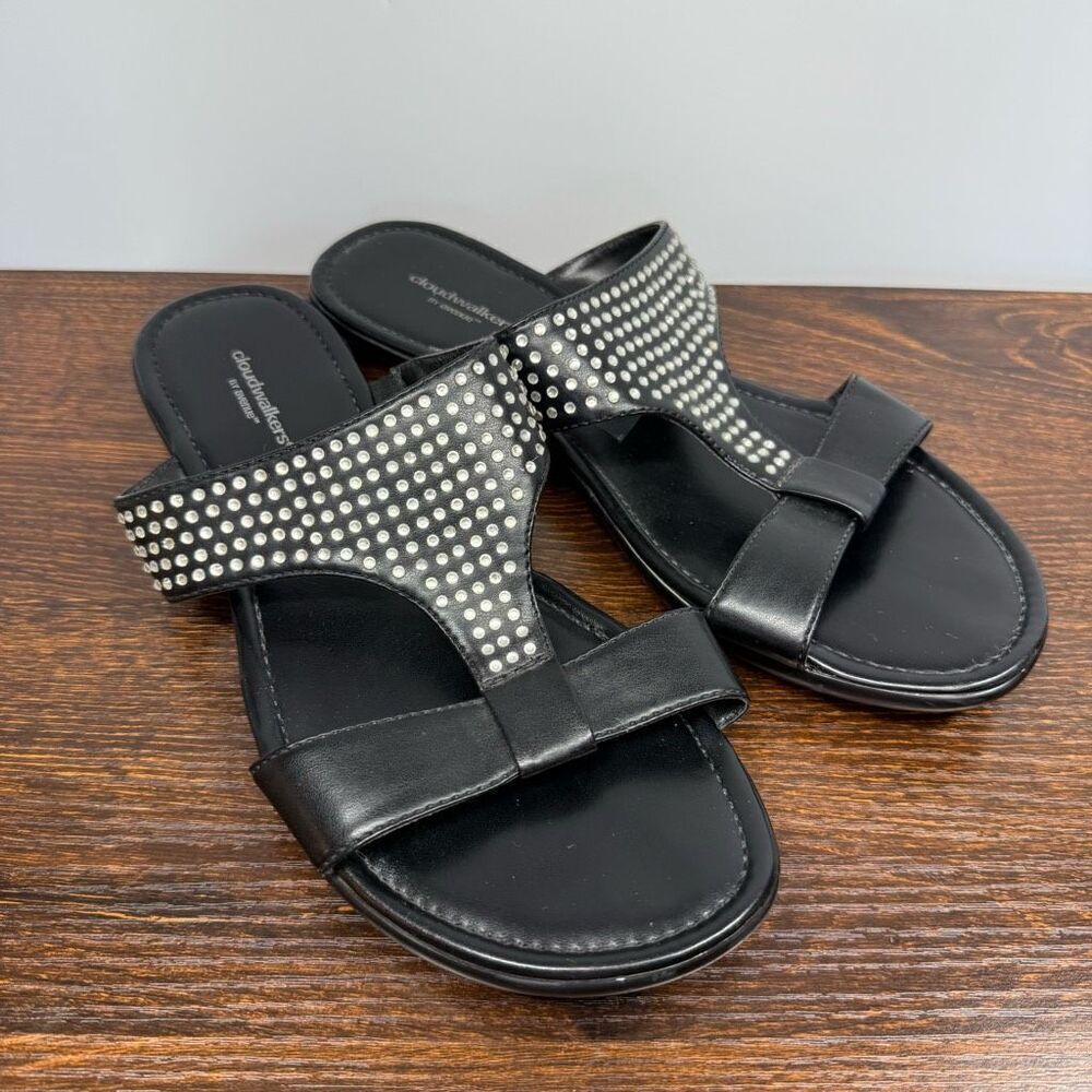 Cloudwalkers by Avenue Black Silver Jeweled Slides Size 10W